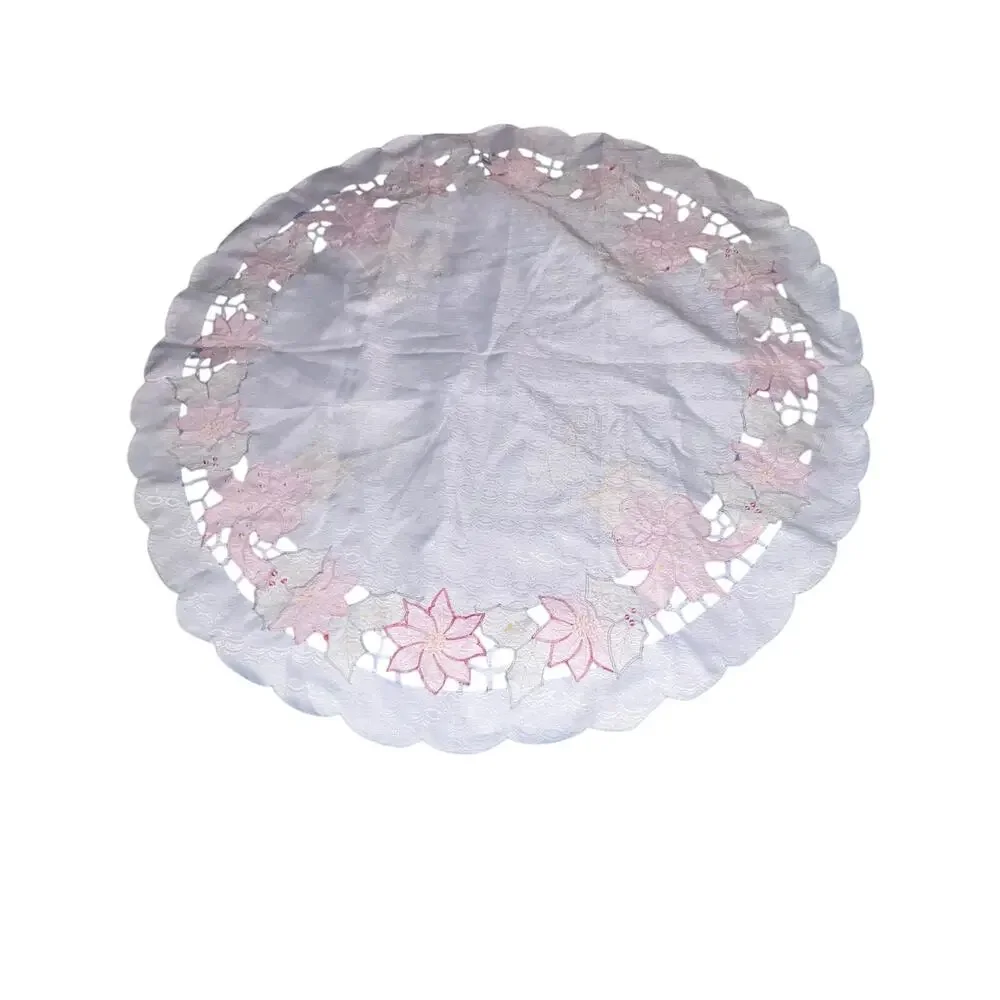 Poinsettia Holly Glitter Candle 33 inch Round Holiday Christmas Table‎ Cloth